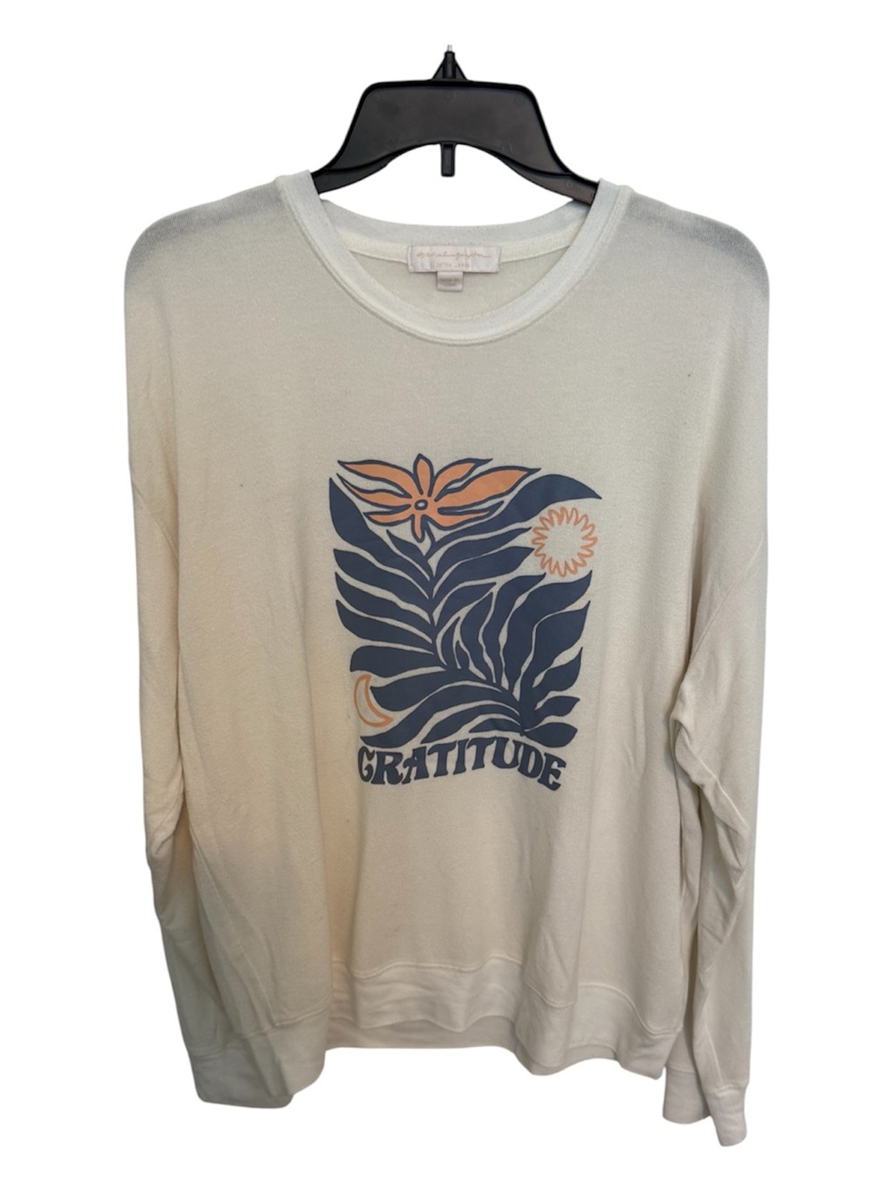 Spiritual Gangster Cream Crewneck Sweatshirt with Navy & Peach Graphic